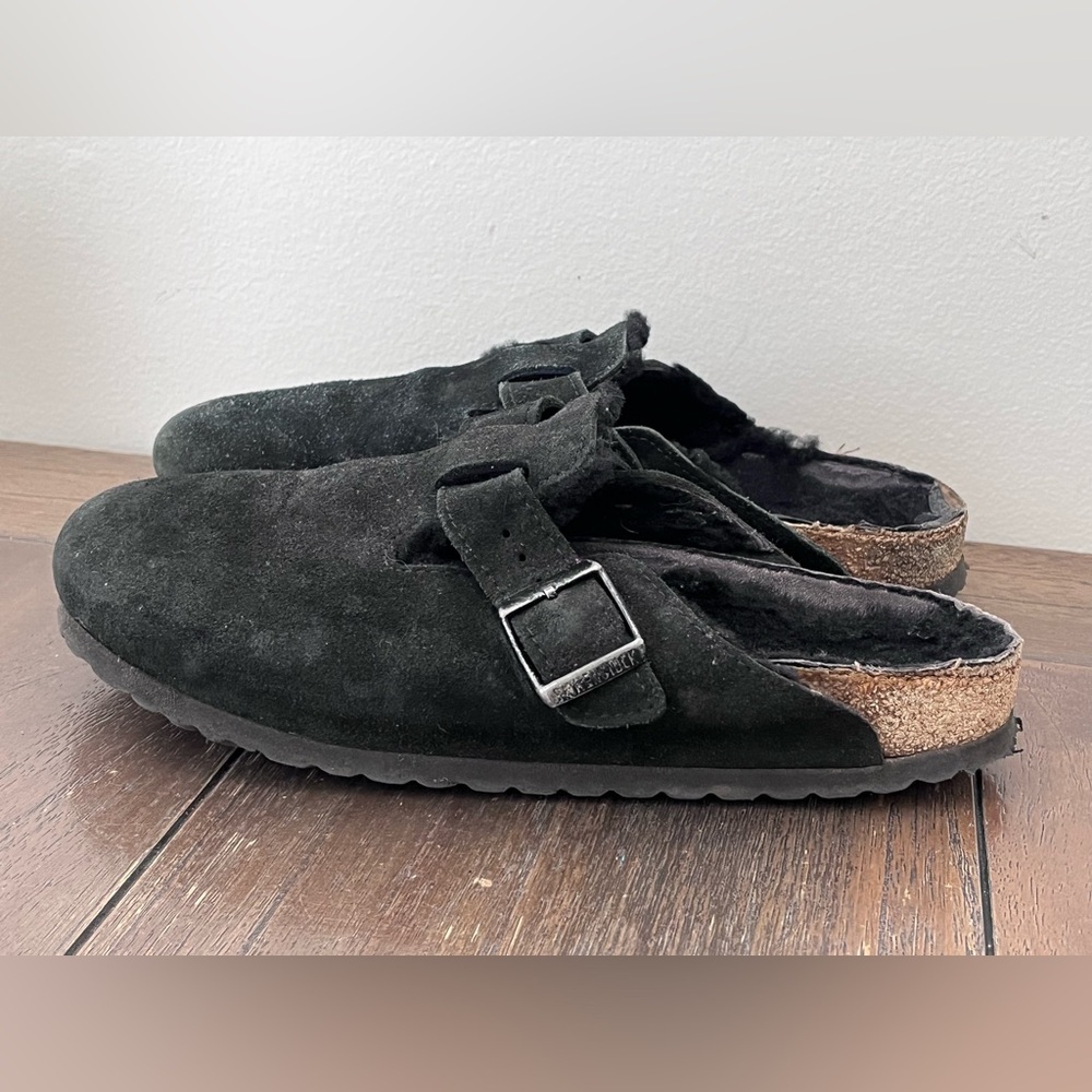 Birkenstock Dark Suede Clogs with Buckle